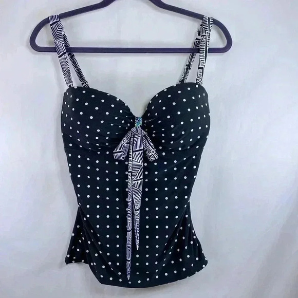 Coco Reef Bra Size 32/34 DD Black & White Polka Dot Tankini Bathing Suit Top. - Picture 1 of 11